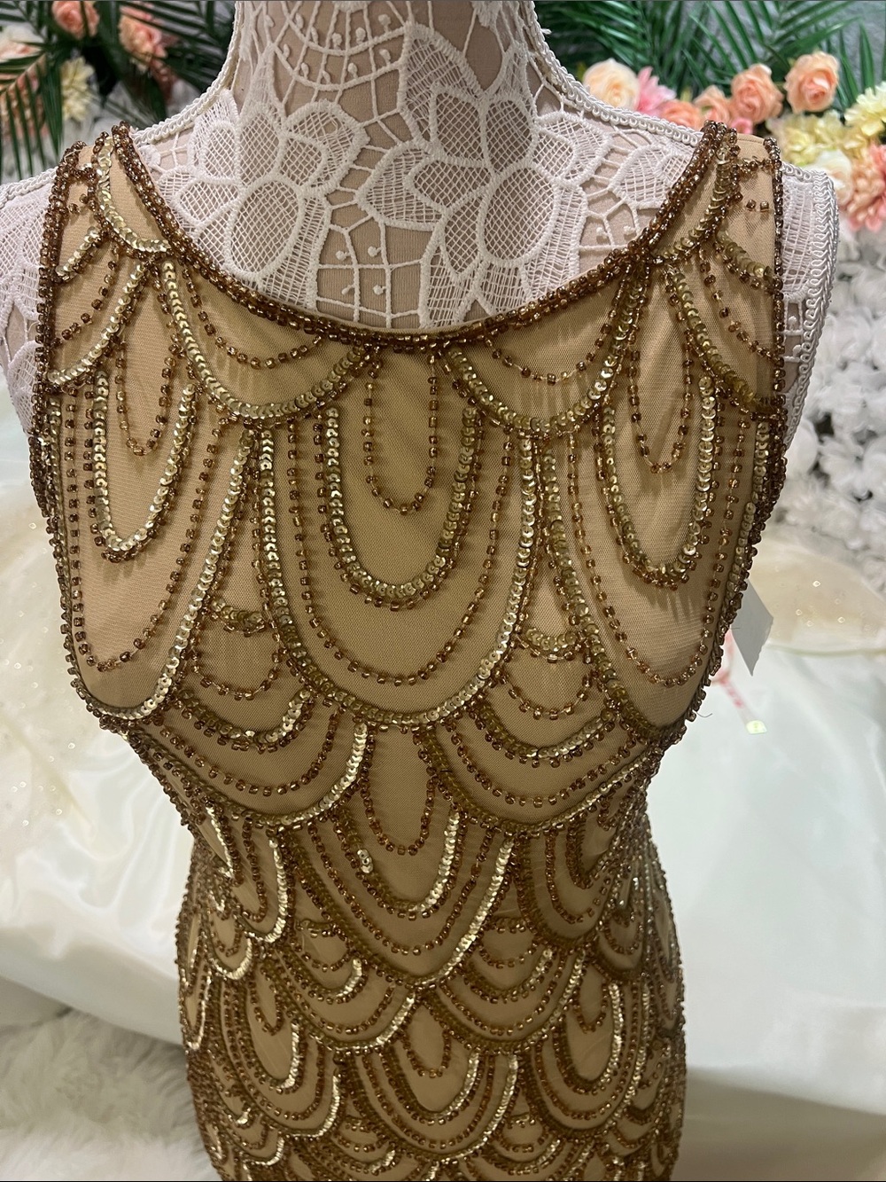 Pisarro Nights Gold Beaded Scallop-Pattern Mini Dress - Picture 5 of 17